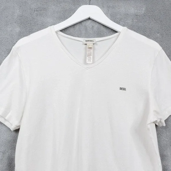 DIESEL Underwear The Essential V-Neck Short Sleeve T-Shirt Cotton White Mens L - Picture 2 of 6